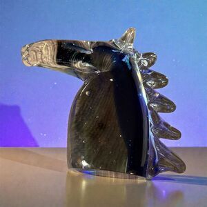 Cobalt Blue Art Glass Horse Head Paperweight Figurine 15” VTG
